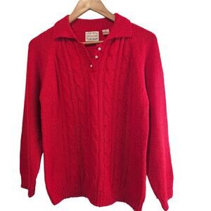 Vintage 80s Sweater Women Medium Red Pearl Glam Knit Cottagecore Preppy Academia